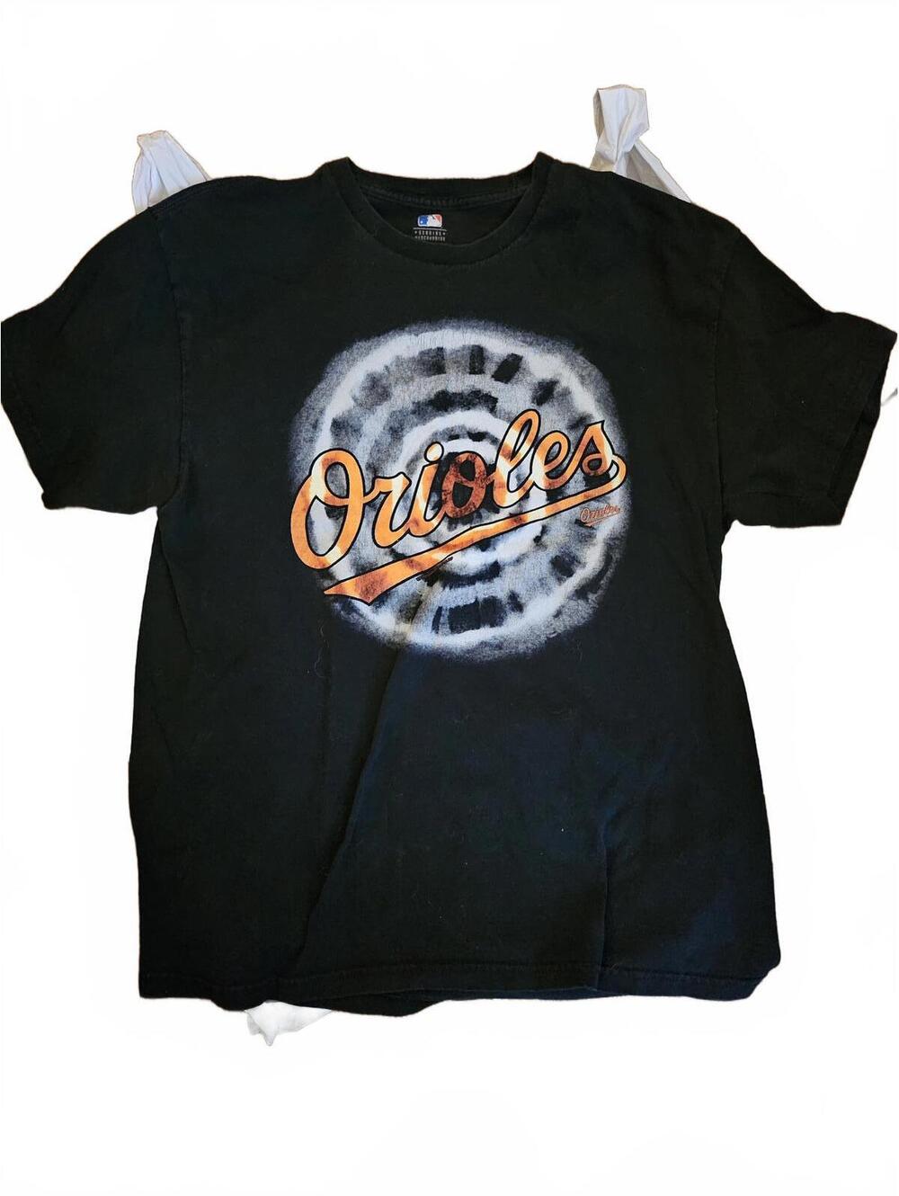 Baltimore Orioles MLB Classic Black Psychedelic Team Logo Large T-Shirt